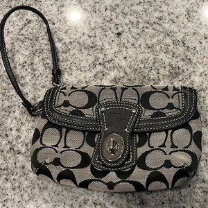 Coach "Signature C" Black and Grey Wristlet, Medium